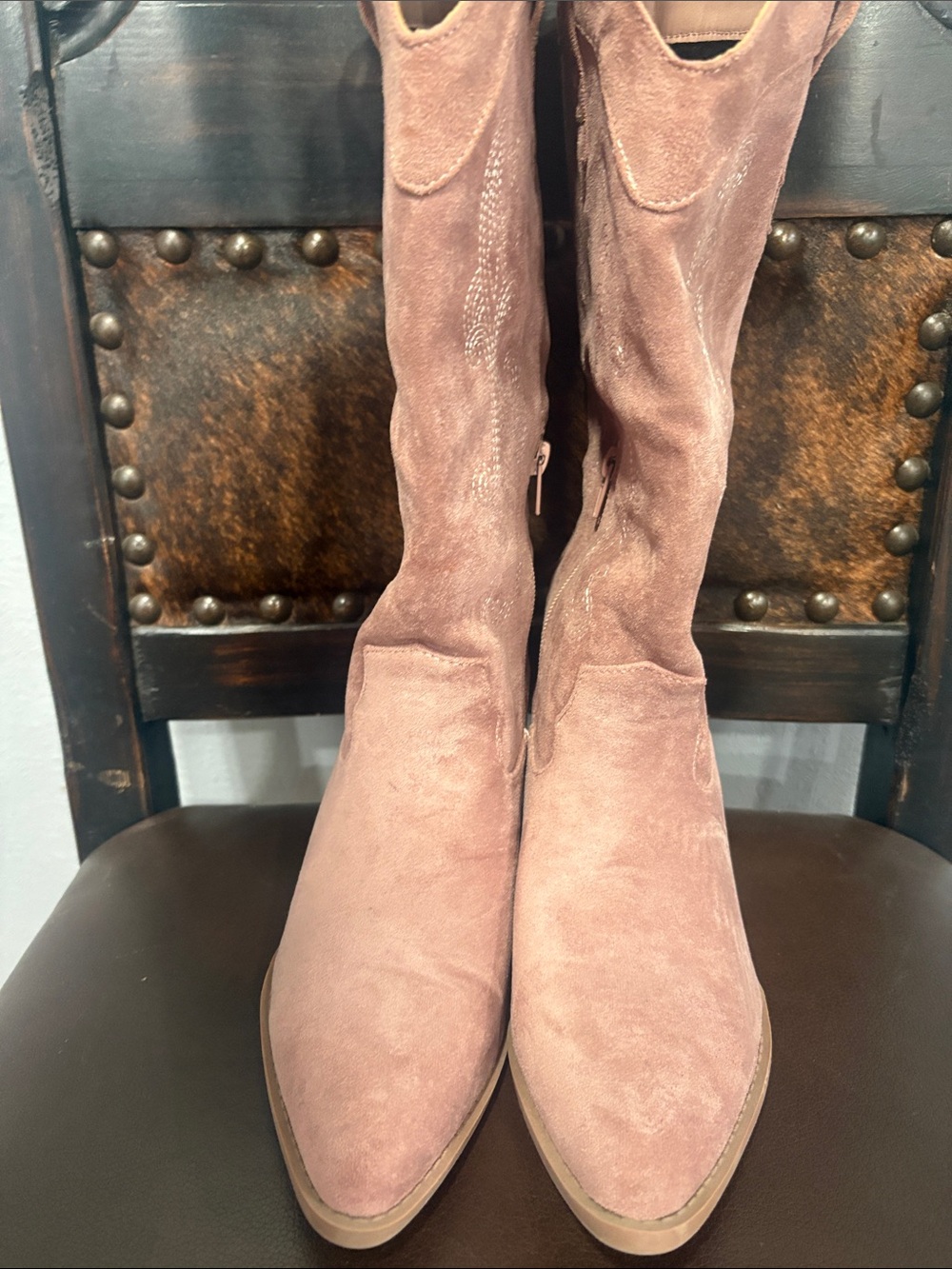 Suede Mid-Calf Women's Boots in Dusty Rose